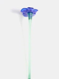 New HOFF MOUTHBLOWN CRYSTAL FLOWER BLUE